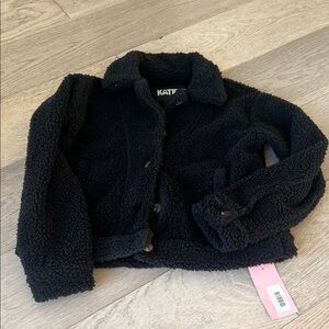 KatieJ NYC Black Sherpa Kids Jacket